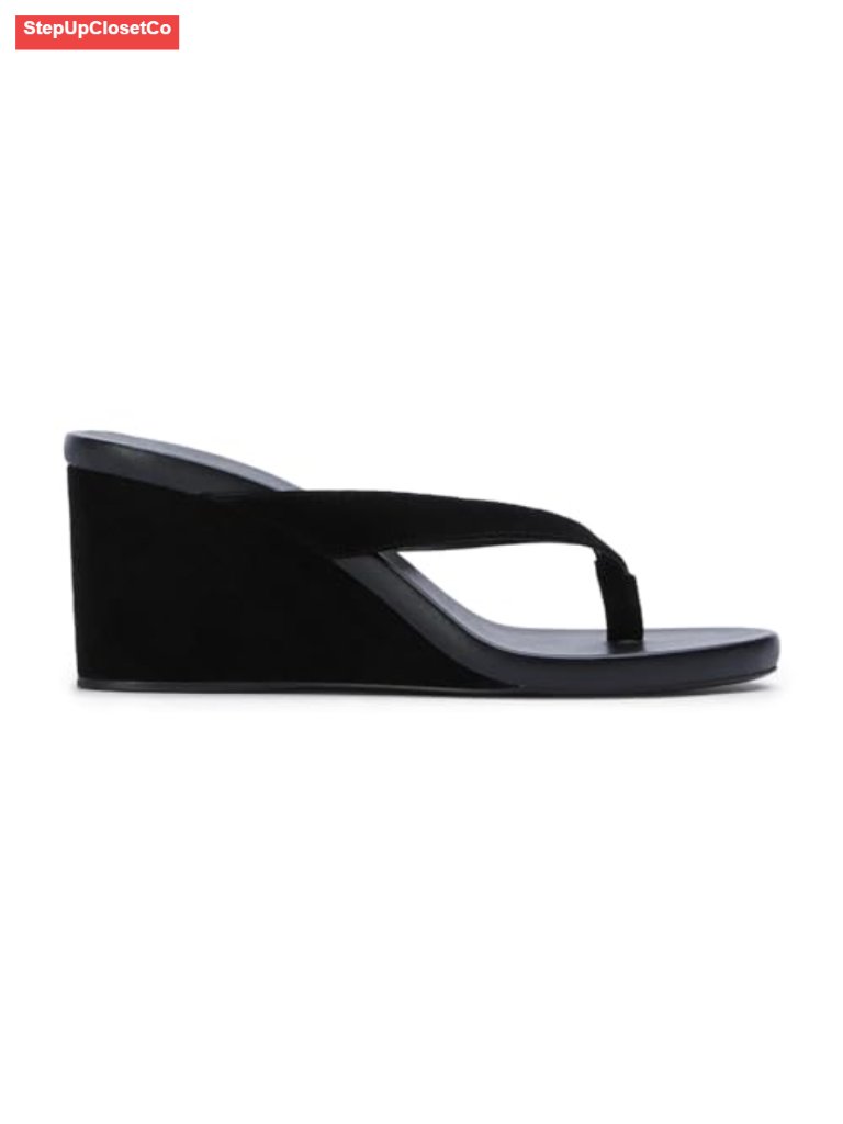 Suede Wedge Flip Flops Open Round Toe Arch Support Slip On Summer Sandals